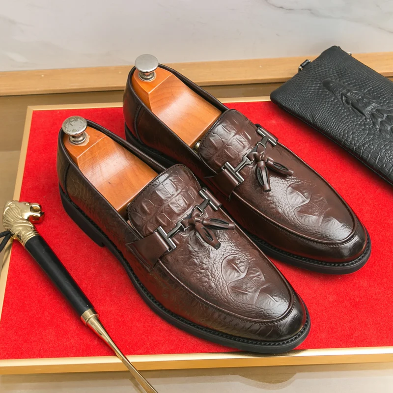 

Size 38-46 Vintage Men Business Loafers Dark Brown Casual Comfortable Breathable Office Shoes Social Shoes for Men