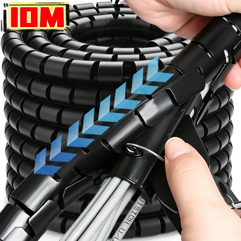 8/10/16mm Cable Sleeve Spiral Wrap Winding Cable Wire Protector Zipper Wire Wrap Cord Organizer with Cable Clamp Protector Tube