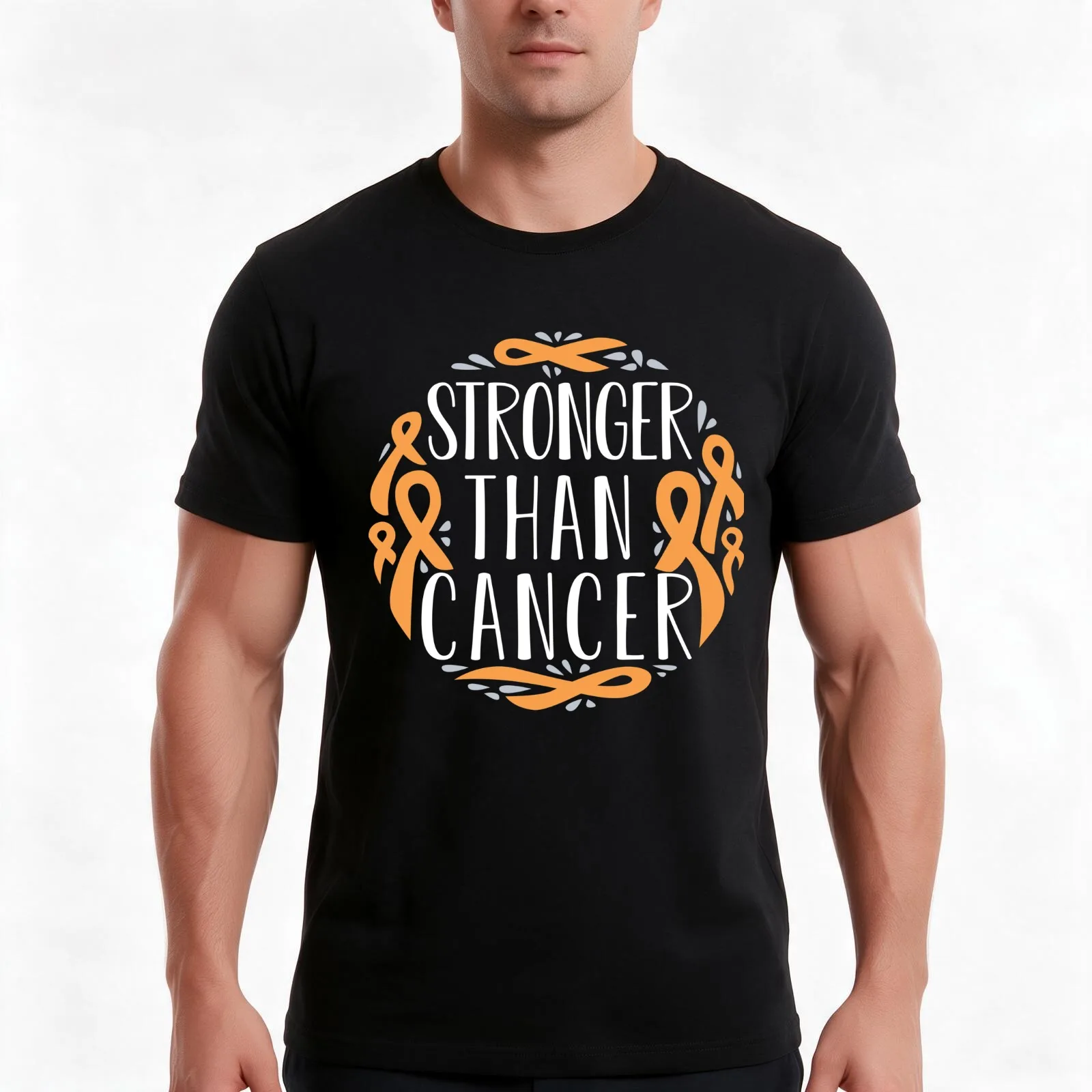Stronger Than Cancer | Orange Ribbon Leukemia Survivor T-Shirt, Summer Casual Cotton Tee, Oversized Streetwear Tops, 100% Cotton