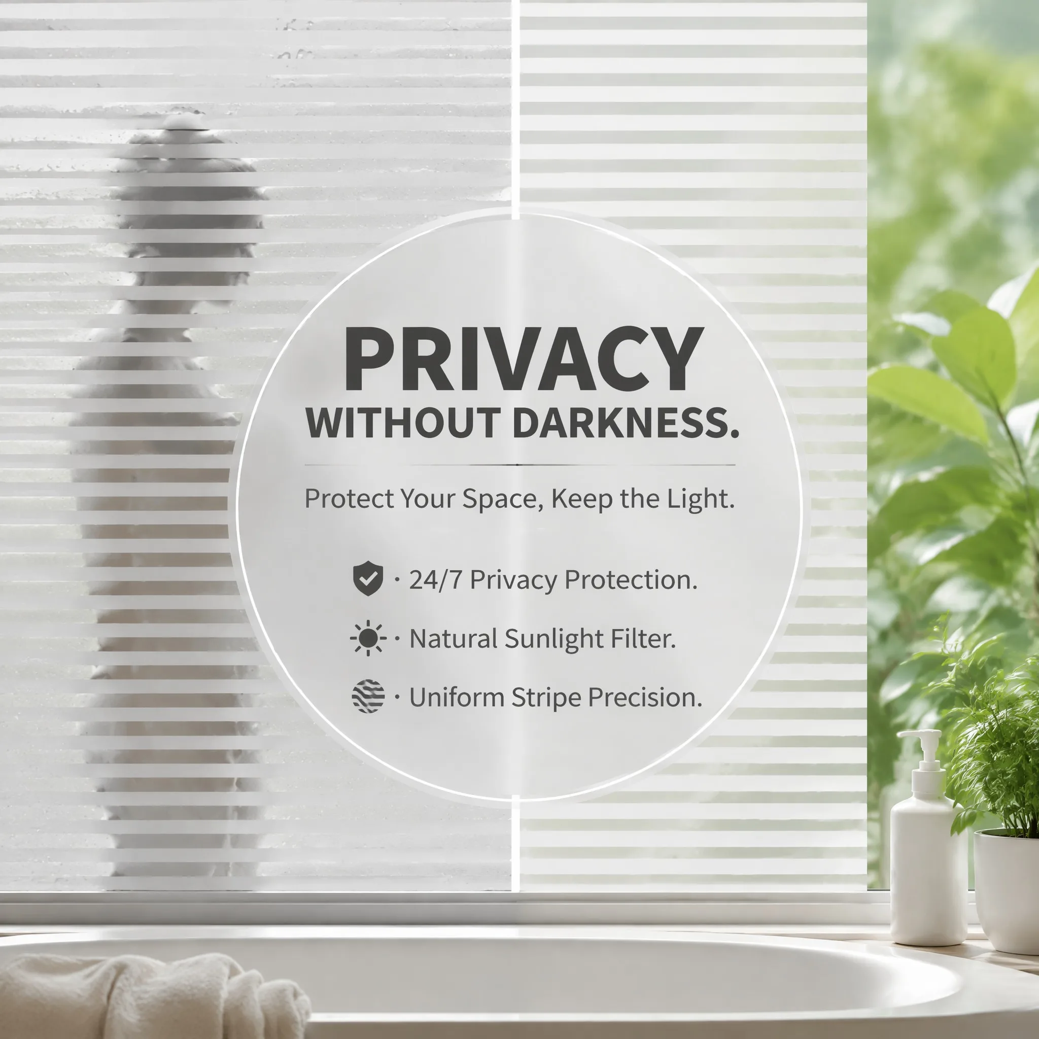 Semi-Transparent Horizontal Stripe Self-Adhesive Window Film Soft Diffused Lighting Removable No Residue Privacy Glass Cover