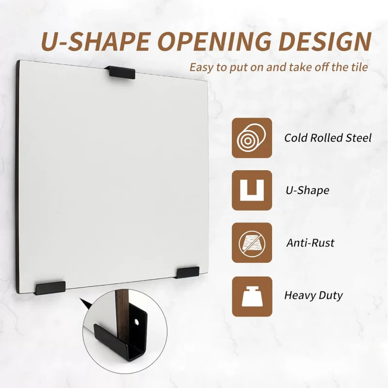 6 stuks wandmontage tegeldisplaybeugels haken, 25 mm binnenbreedte, zwaar staal, zwart