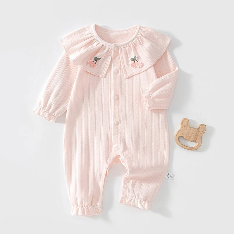 Somenie Baby Girl Cute Lotus Leaf Collar Cotton Hair Boneless Class A Pure Cotton Onesie Princess Style Long Sleeve Clothes