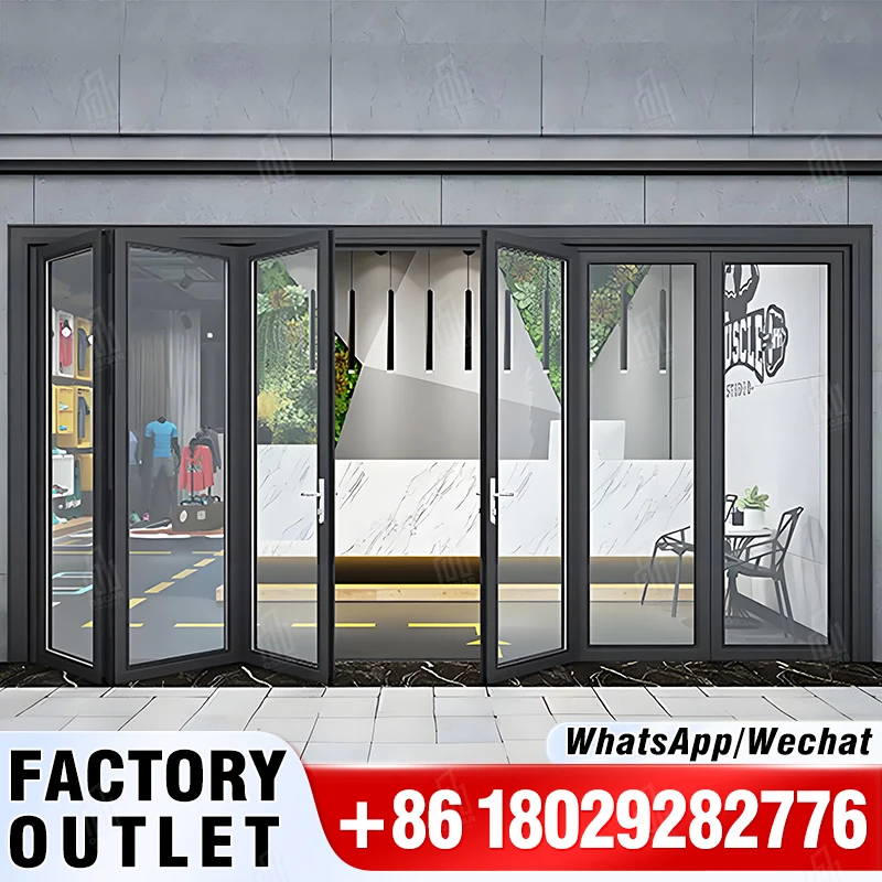 Latest Design Accordion Doors Folding Gate Soundproof Patio Exterior Aluminium Double Glassed Bifold Door Folding Doors