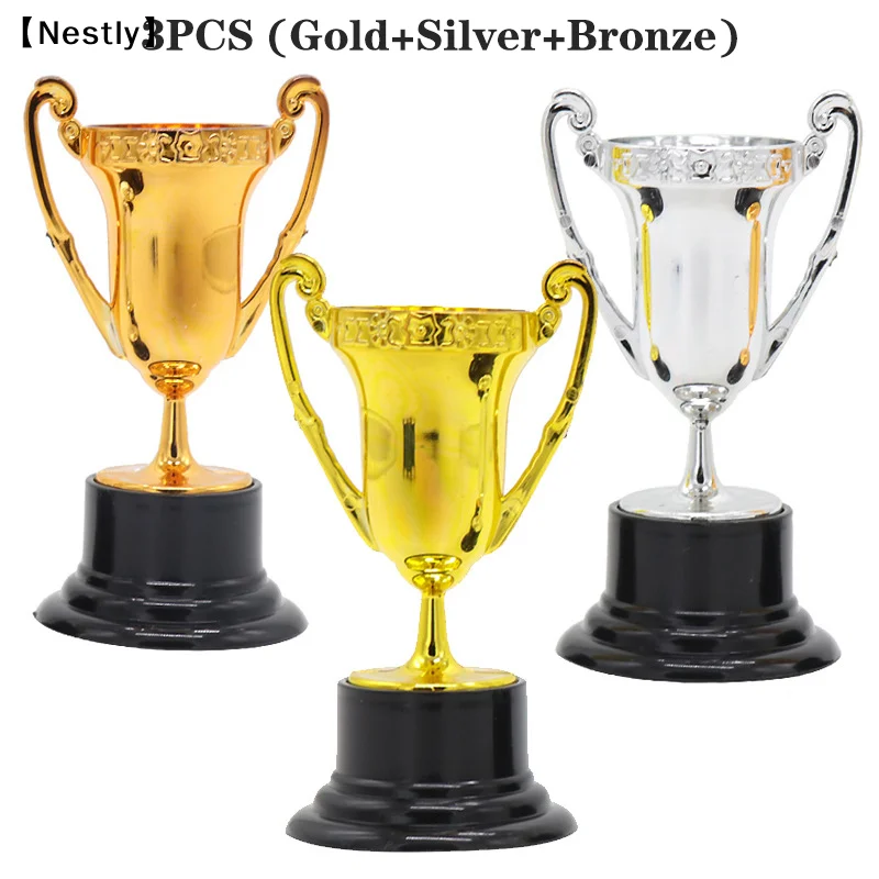 3PCS Student Sports Competitions Award Trophy Gold Cups Plastic Mini Children Reward Toys With Base Holiday Party Game〔Nest〕