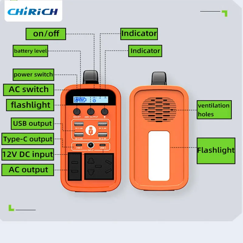 Portable 160Wh 200W Power Bank Station 220V Powerful Power Supply Solar Generator External Spare Battery Outdoor Camping