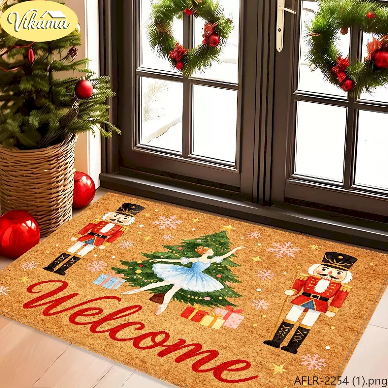 VIKAMA Christmas Ballerina Dancer Welcome Area Rug Non Slip Washable Soft Doormat Entryway Indoor Xmas Home Decor