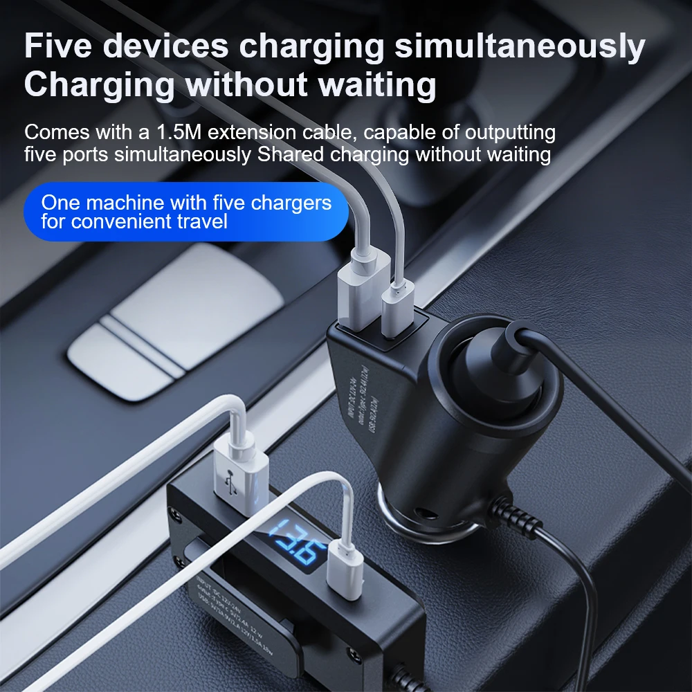 자동차 디지털 디스플레이 차량용 충전기 USB 고속 충전 범용 자동차 충전기 어댑터 QC3.0+PD TypeC 다기능 빠른 충전 썸네일 5