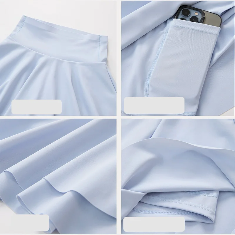 Aiithuug 2 Layer Sports Skirts with Inner Shorts Ruffle Athletic Golf Skorts with Pocket High Waisted Built in Short Soft Gym
