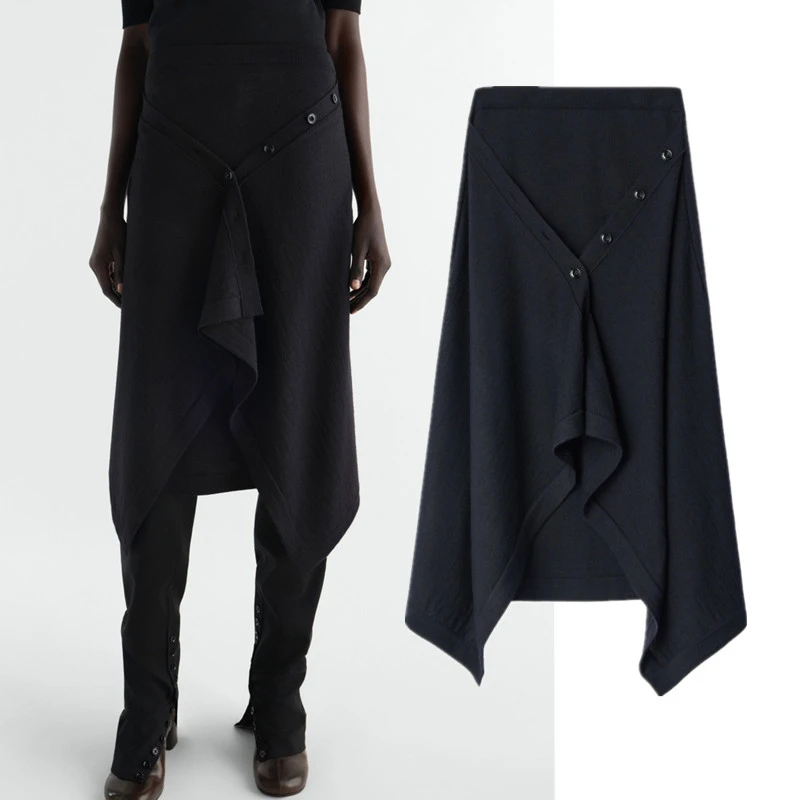 Maxdutti Southern France Minimalist Women's Clothing Splicing Fake Two Piece Midi Skirt Women's Skirt Woman Clothing Faldas 2027