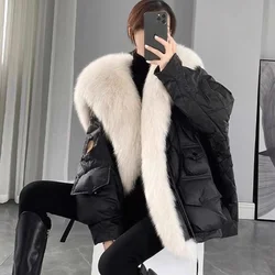 Women's Outerwear 2024 New Down Cotton Faux fur Cotton Coat Winter Faux fox fur Navy Leader Overcomes Medium to Long Warm Jacket