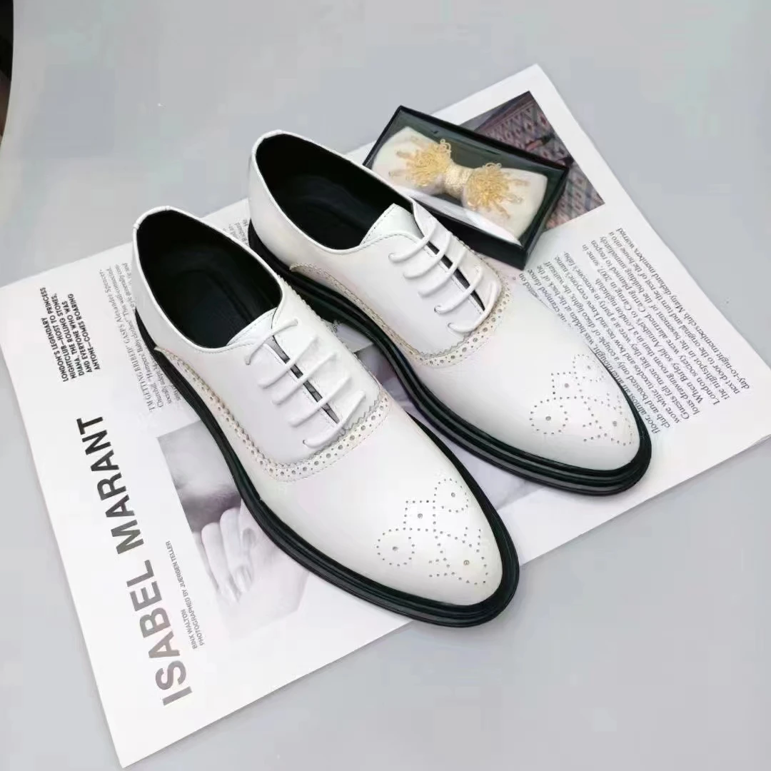 

Туфли мужские кожаные с круглым носком, деловые элегантные, для свадьбы, костюма, повседневные офисные лоферы, белые