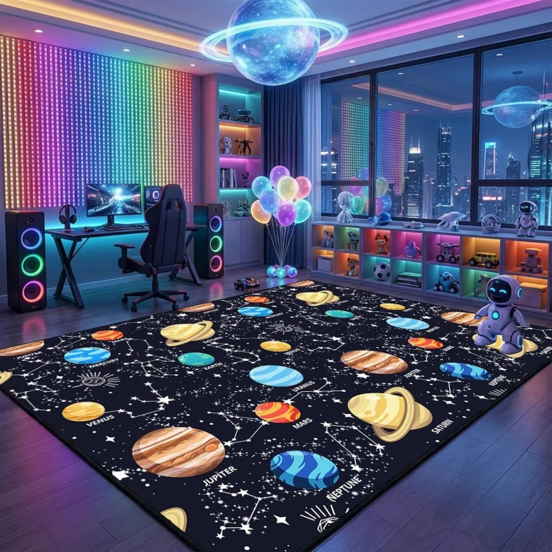 VIKAMA Galaxy Rocket Printed Floor Mat Anti slip Indoor Carpet Bedroom Game Room Floor Mat Home Decoration