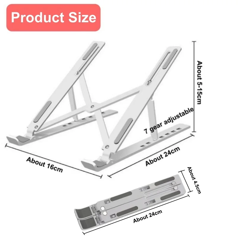 7 단계 조절 가능한 노트북 스탠드, 접이식 휴대용 노트북 브래킷, 지지대 베이스 ABS 거치대, 맥북 레노버 노트북 에어 프로용