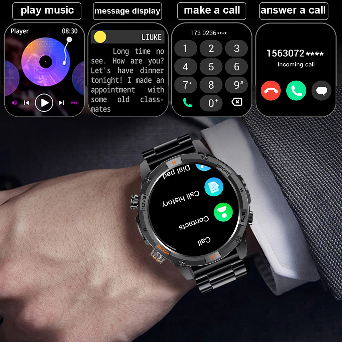 COANR New Outdoor Military Smart Watch Men Built-in GPS Compass Altimeter 1.53