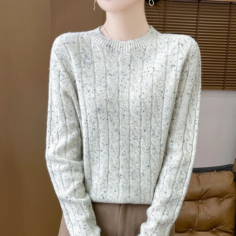 LDZWSM Autumn And Winter New Wool Knitted Sweater Round Neck Twist Loose Fashion Knitted Bottoming Shirt Top A3083003