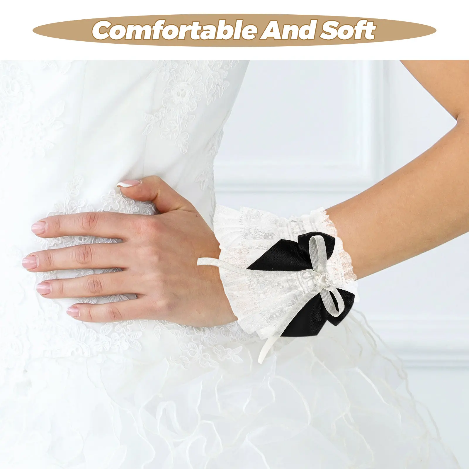 1Pair Sophisticated Lace Wrist Cuffs Women Floral Elastic Hand Sleeves Wedding Party Bridal Bridesmaid Costume Lolita Ruffled