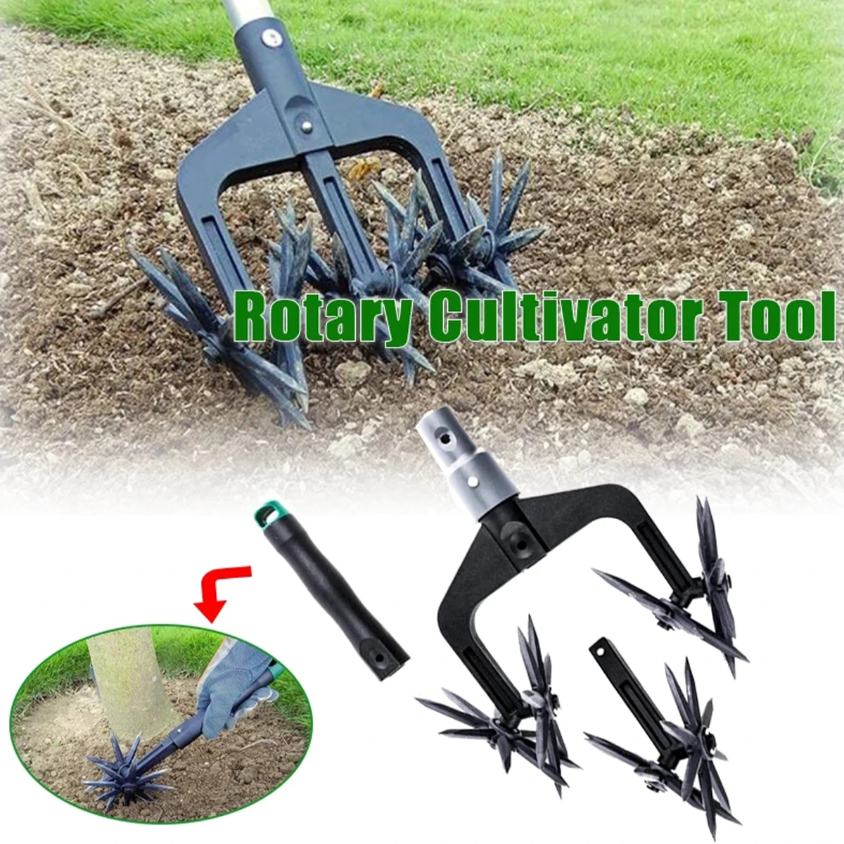 6 Star Wheel Manual Rotary Tiller Grass Repair and Seed Cultivator with 6 Star Wheel Labor-Saving Practical Soil Turning Tool