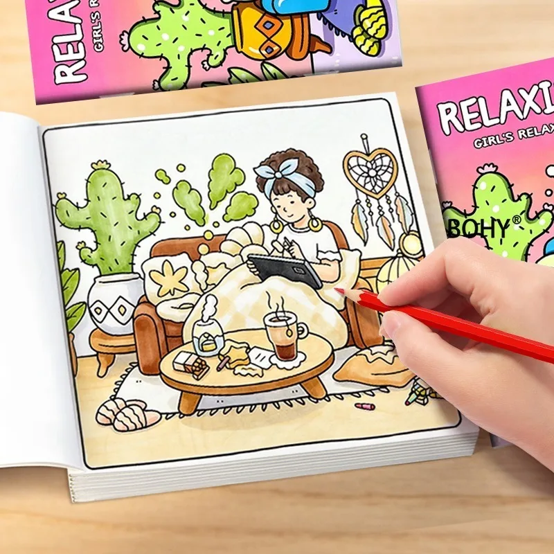 1 Square Adult Healing and Decompression Coloring Album, 24 Pages, Adult Emotional Soothing, Hand Drawing and Copying Practice