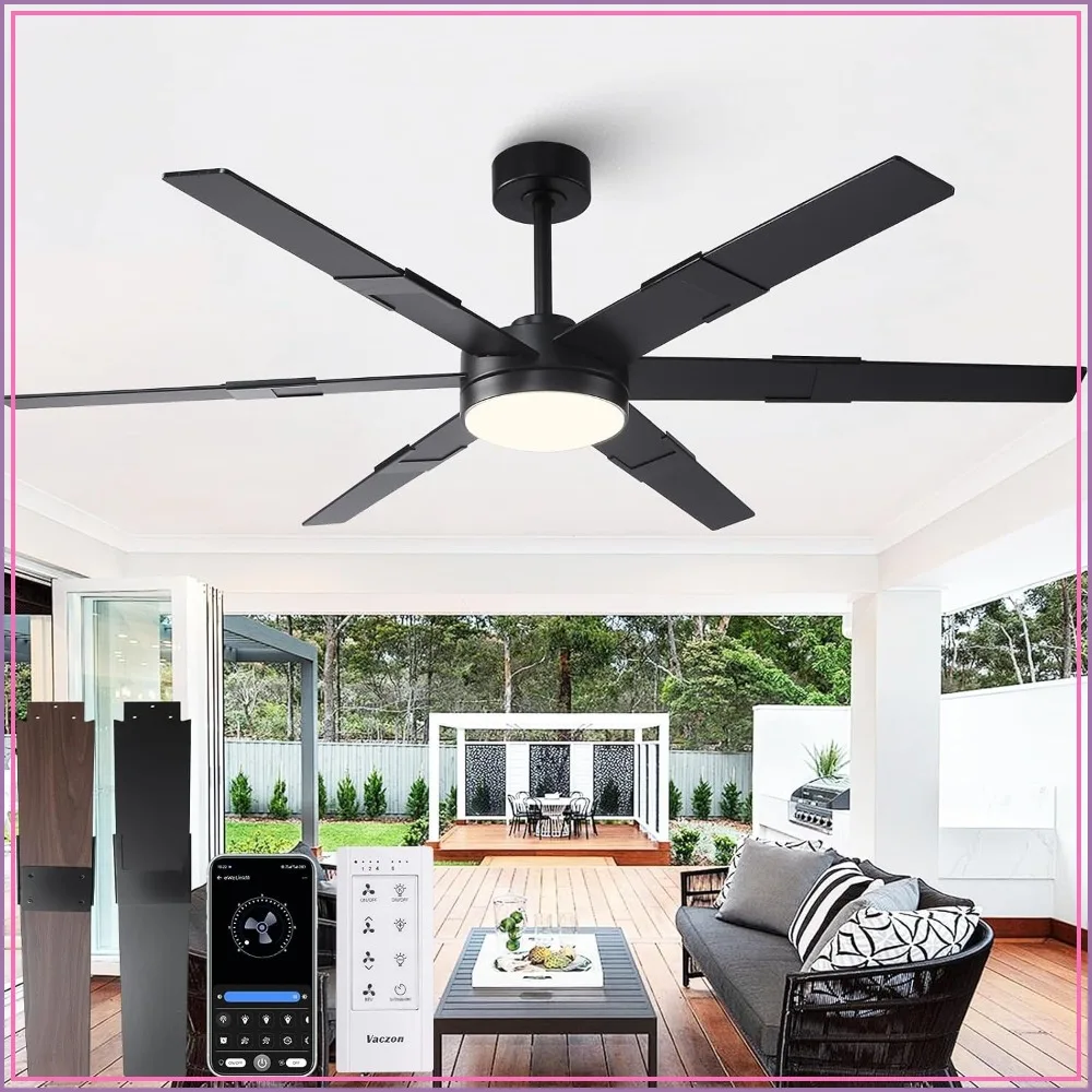 60 Inch Ceiling Fan with Lights and Remote, Modern Black Indoor/Outdoor, Reversible DC Motor, 3CCT