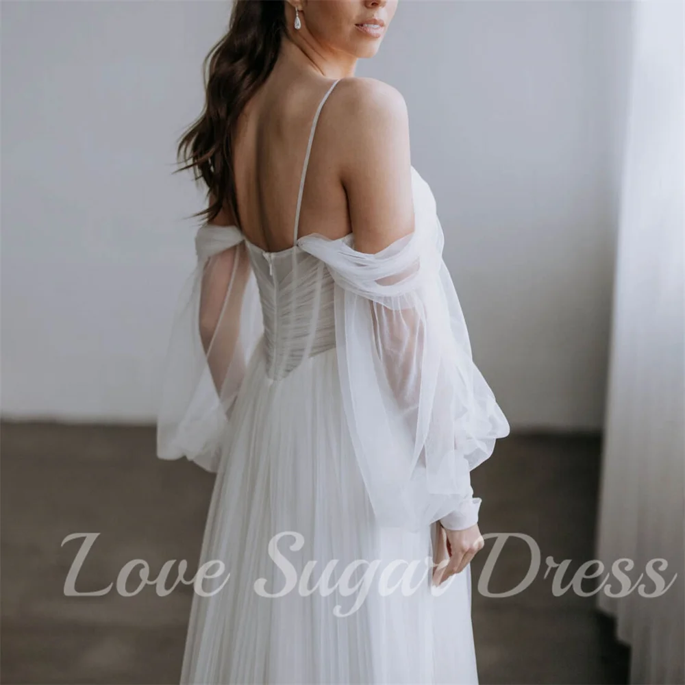 Plisowane suknie ślubne A Line V Neck Tulle Bridal Gowns Sexy Off Shoulder Floor Length Bride Dress vestidos para mujer