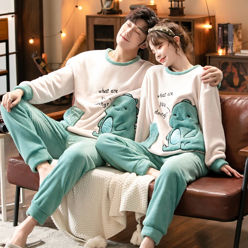 Autumn Winter Women Pajamas Warm Flannel Pajamas Sets Couple Sleepwear Family Pijama Lover Night Men & Women Casual Men Homewear