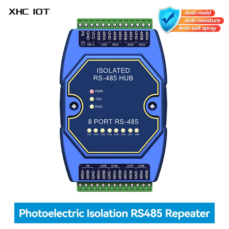 

DC9-40V Photoelectric Isolation Industrial 8-way Cache RS485 Hubs XHCIOT E810-R18 ESD Protection Power and Signal Isolation