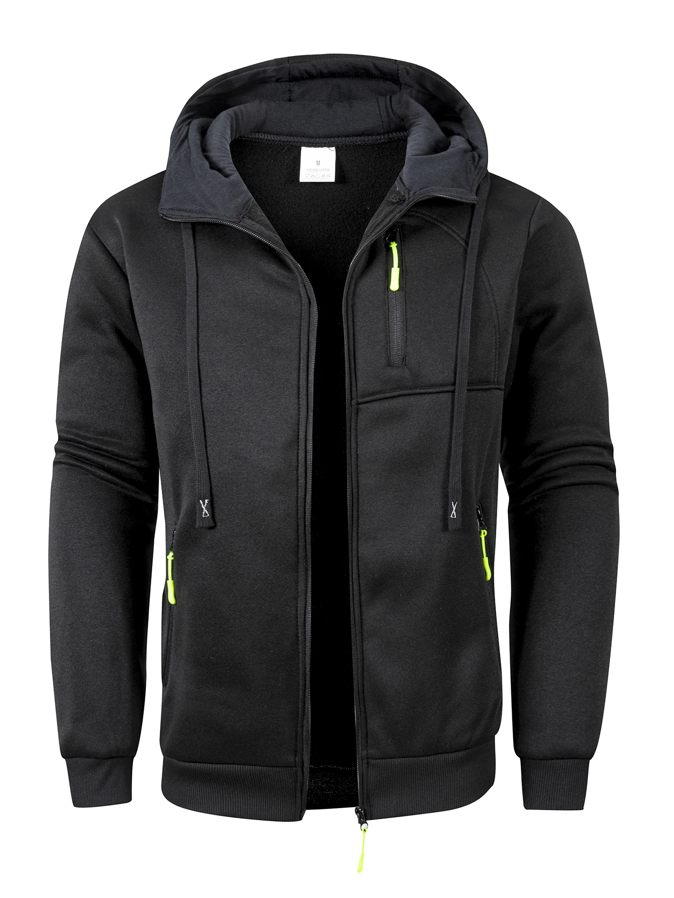 Men Full Zip Hooded Sweatshirt Hoodie Multi Zipper Pockets Drawstring Long Sleeve Ribbed Cuffs Hem Casual Sports Outerwear