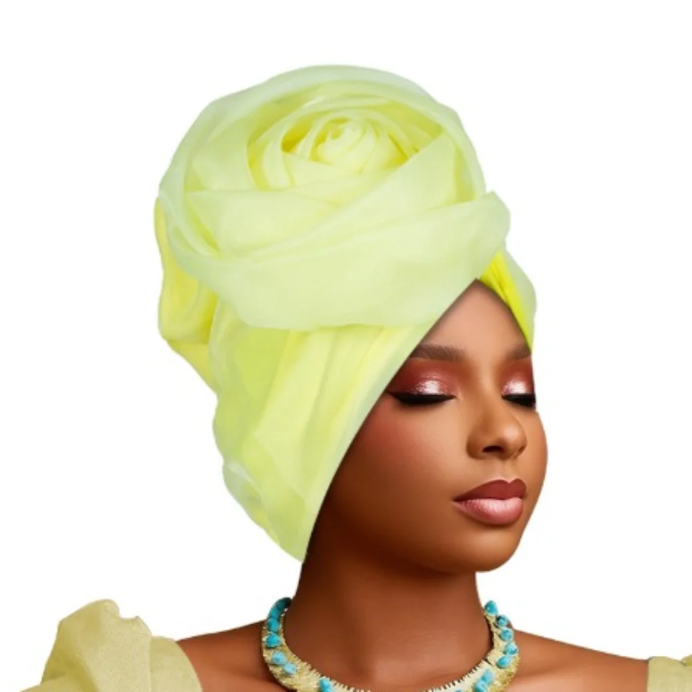 

Традиционные африканские тюрбаны из натурального шелка с большим цветком-розой, легкие дышащие головные уборы для вечеринок