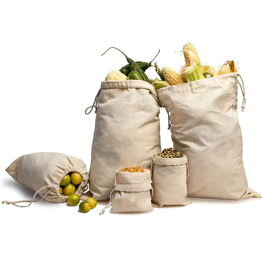 

12x16 inces Натуральный Хлопок Doule Dstring Многоразовые продукты Муслиновыеags Multipo Dstring Stora Pouch для повседневного использования U Упаковка из 100 шт.
