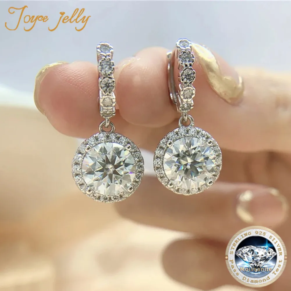 JoyceJelly 1ct Moissanite kolczyki z okrągłym wycięciem VVS w kolorze D-925 srebrnym kolczyki dla kobiet luksusowa biżuteria ślubna