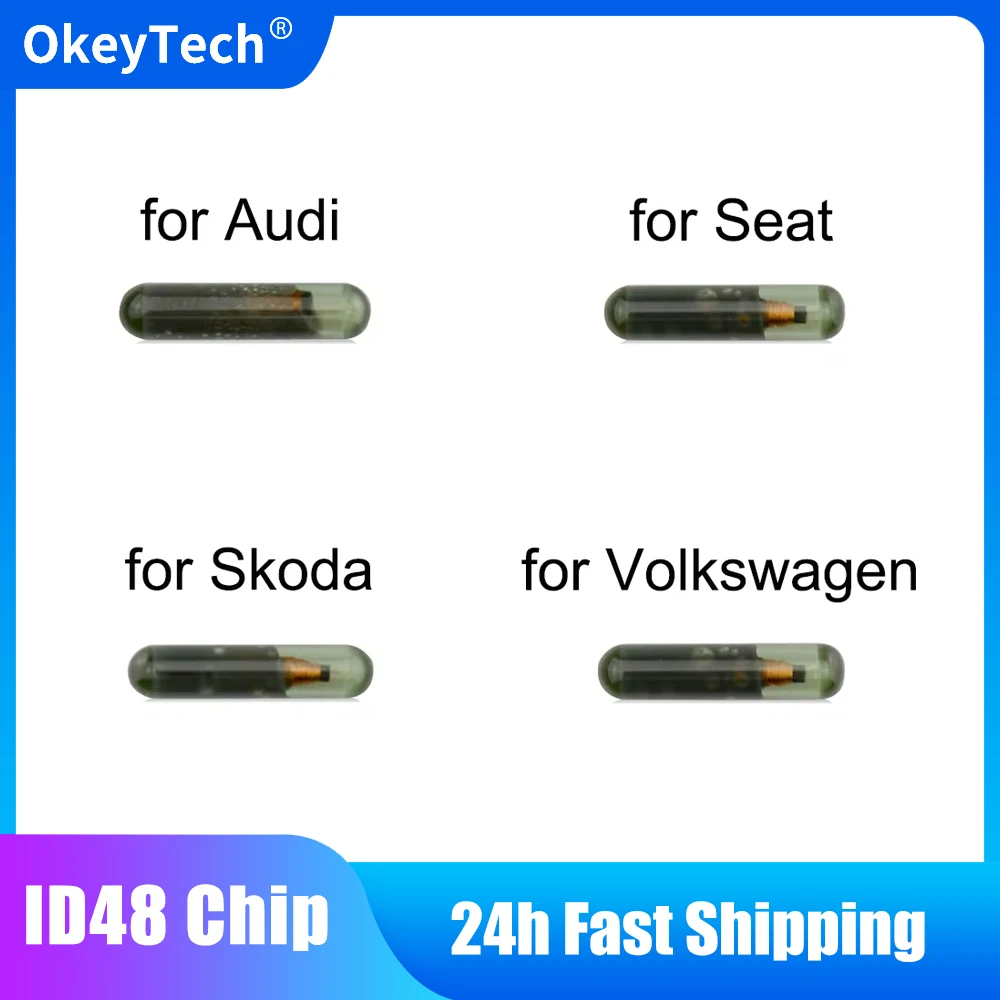 OkeyTech 1pc ID48 Glass Transponder Car Key Chip for Audi Seat Skoda Volkswagen Fob Auto Key Chip Accessories Replacement