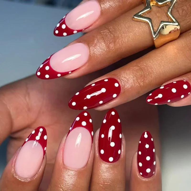 Franse stippen Draagbare nepnagels Medium waterdruppel Versierde kunstnagels Druk op nagels Manicure Volledige nageltips Nagelbedels