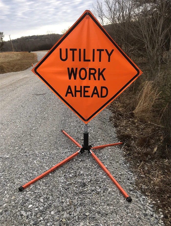 Road Work Ahead Sign Stand 4860 Roll up Construction Signs for Safety with Brackets Incl. 5' Deployable Height