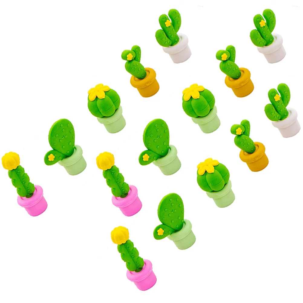 15 gomme da cancellare per cactus dei cartoni animati, design divertente, accessori per la scuola dei bambini, strumento di cancellazione per progetti di apprendimento degli studenti