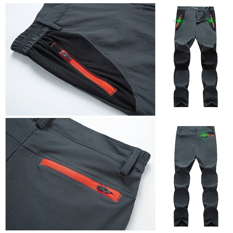 Men Camping Hiking Pants Trekking High Stretch Summer Splash Proof Thin Quick Dry UV-Proof Outdoor Travel Trousers