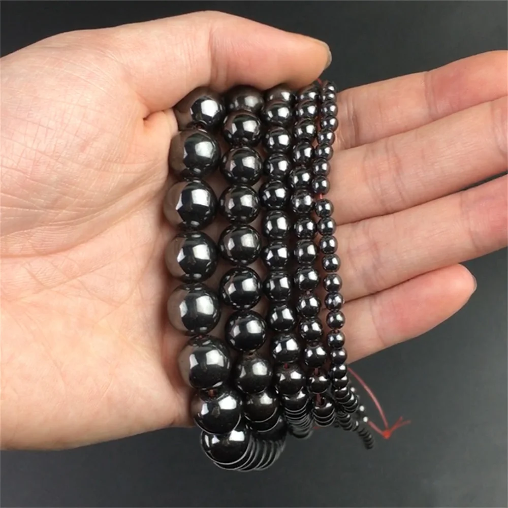 

Natural Stone Beads Smooth Black Hematite Round Loose Beads For Bracelet Necklace Jewelry Crafts Making DIY Decor Accessories