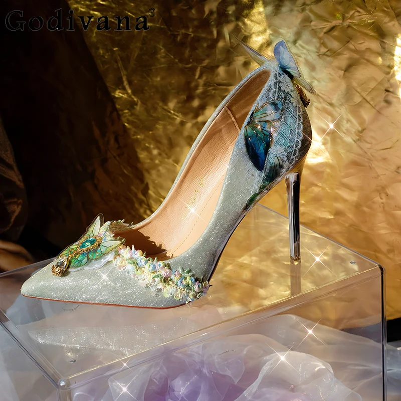 Farfalla Lolita Scarpe Lo fatte a mano Cerimonia per adulti Fine Flash Elf Scarpe da sposa Scarpe da sposa con fiori da donna Scarpe con tacco alto