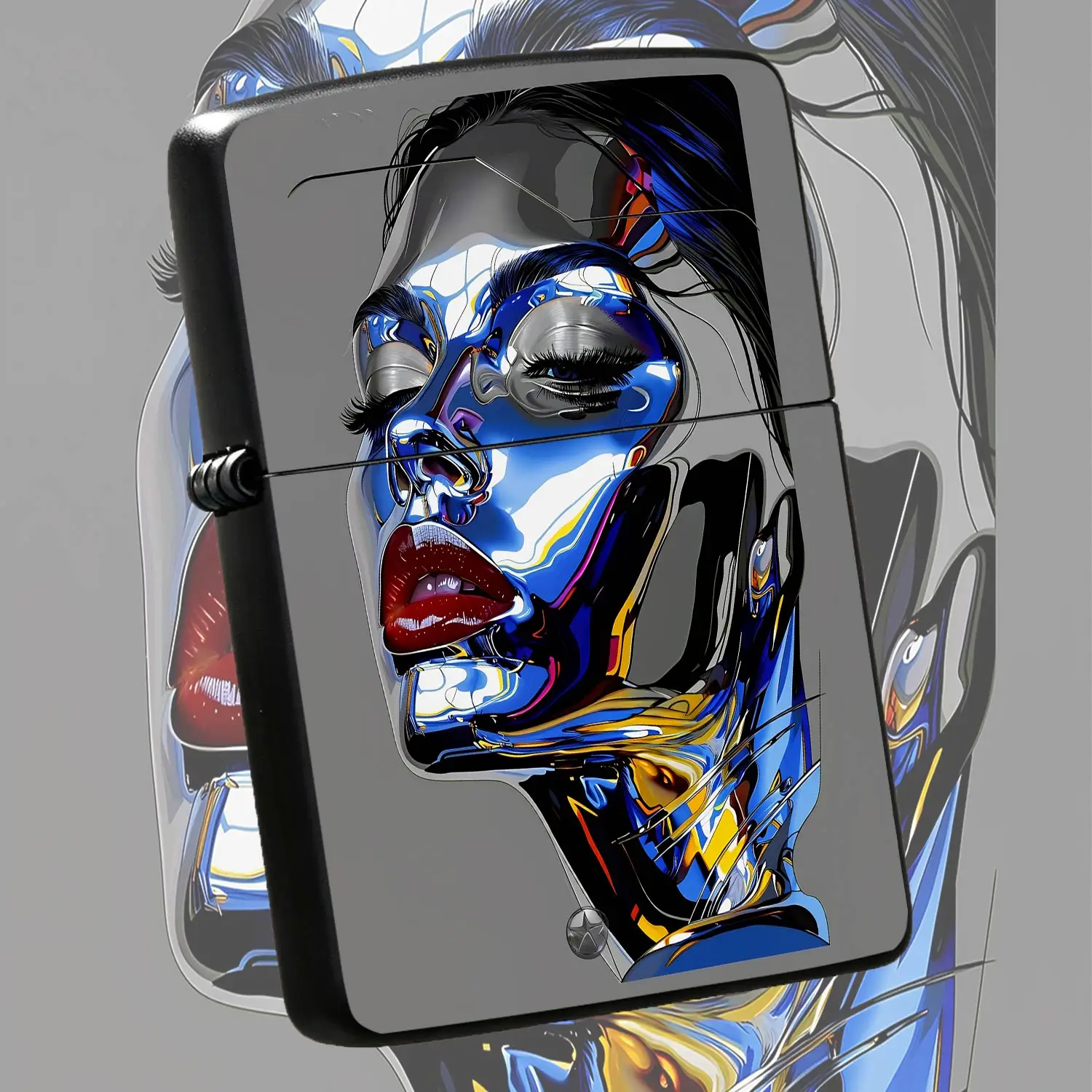 Creative Art Chromed Portrait Lighter High-Definition Vivid Print Stylish Cool Decor Accessory Ideal For Daily Scenarios Gifting Personalized Practical Portable Nice Present For Art Lovers Collectors A Humorous And Interesting Lighter