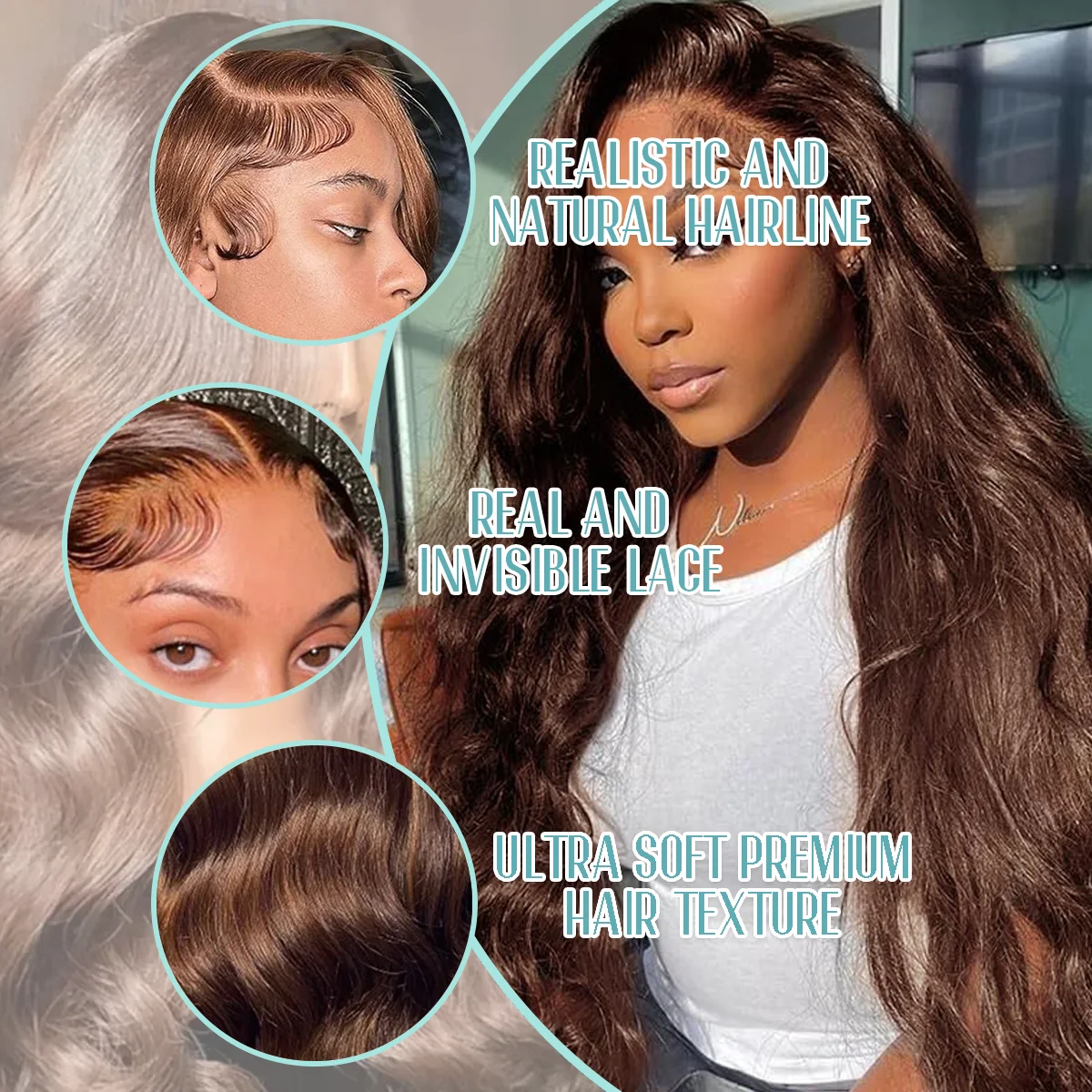 46 Inche Body Wave Human Hair Wigs Chocolate Brown #4 200% Density 13x6 HD Transparent Invisible Lace Frontal Wig For Women Brazilian Hair Pre Plucked Pre Cut Lace Pre Bleached Knots Pre Styled