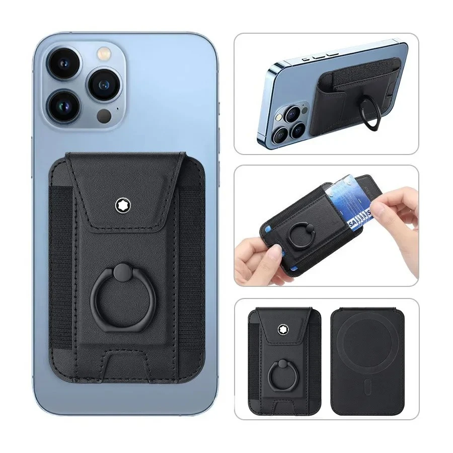 

Higth End Busine Sle Magnet Wallet Card Holder Leather Magnetic Ring Stand Cardholder Men Women Phone Case for Iphone Samsung