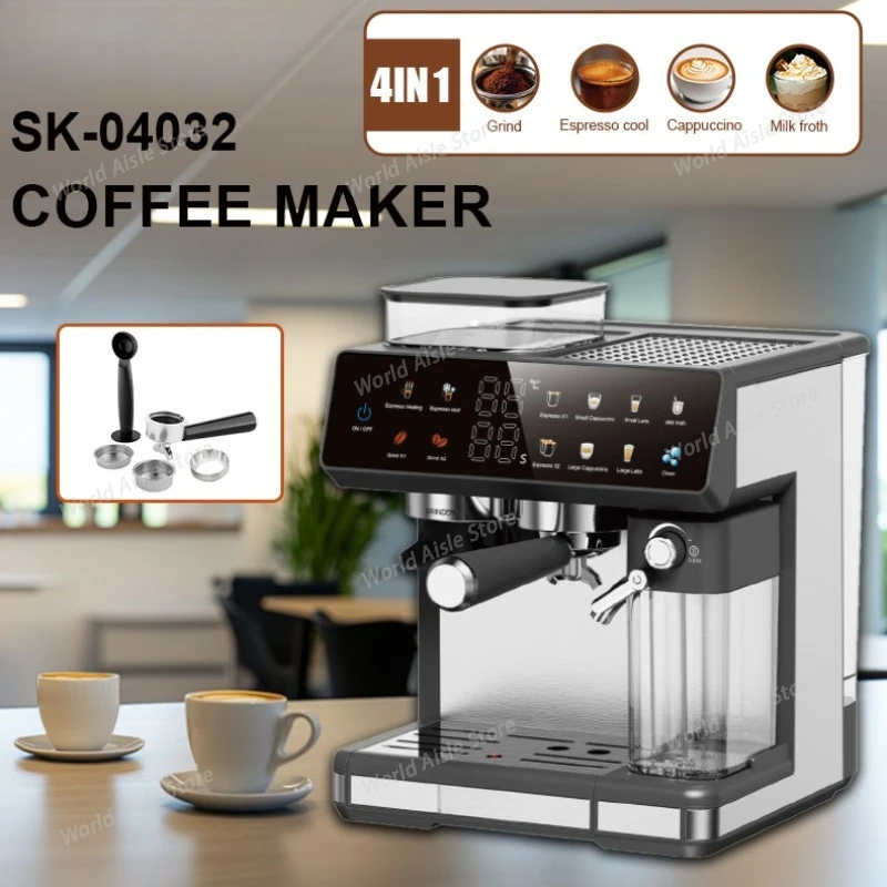 220V Semi-automatic Italian Coffee Machine with Grinding Function Espresso Coffee Maker Home Use Commercial Coffee Machine