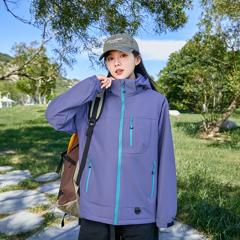 Women Thicken Fleece Lined Hooded Jacket Waterproof Windproof Softshell Coat Unisex Warm Outdoor Hiking Travel Sports Outerwear
