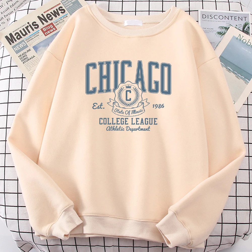 Chicago Creative Letter Print Women Streetwear Crewneck Fleece Sweatshirt Fleece Fashion Clothes Loose Comfortable Pullover