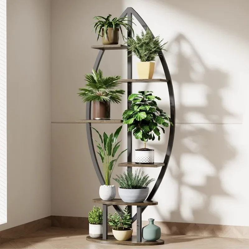 Plant Stand Indoor, 6 Tier Flower Stands for Indoor Plants Multiple, Leaf-Shape Metal Plant Shelf for Home Decor, Living Room,