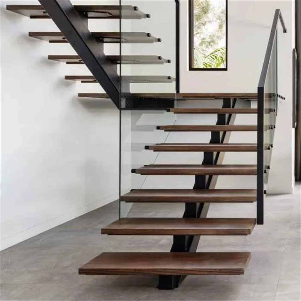 Pasamanos de diseño superior, escaleras de roble blanco sólido, escaleras de un solo larguero de acero al carbono