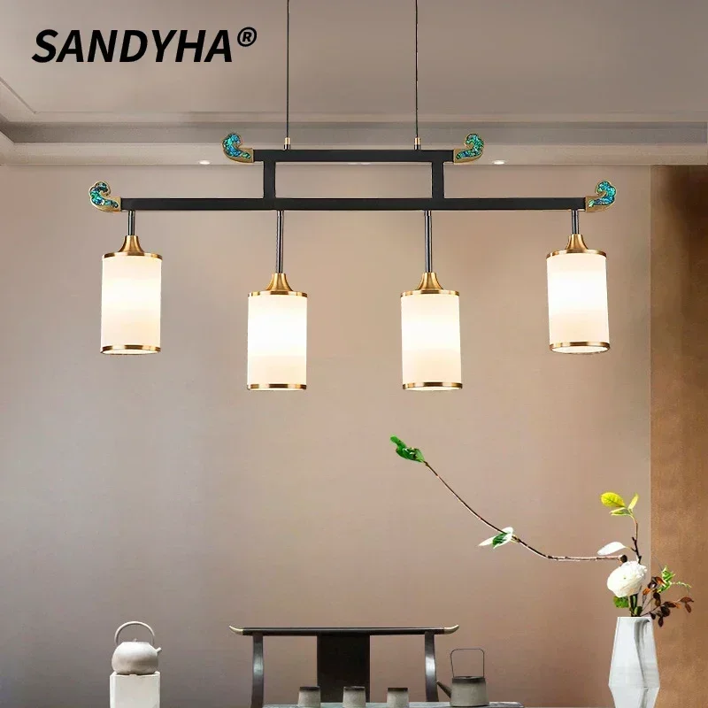 SANDYHA American Style All Copper Pendant Lamp LED Light Living Room Dining Table Home Decoration