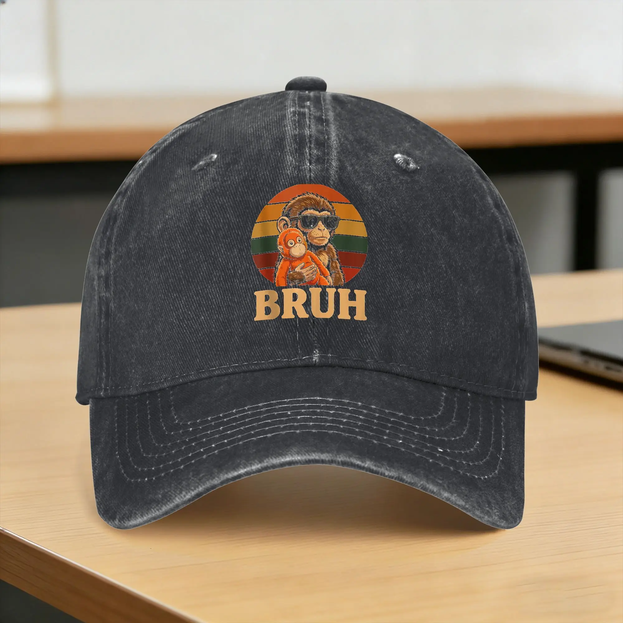 Punch Monkey Bruh Cool Sunset Retro Style Washed Baseball Cap Design Print Sun Trucker Hat Summer Men Adult Fishing Snapback Cap