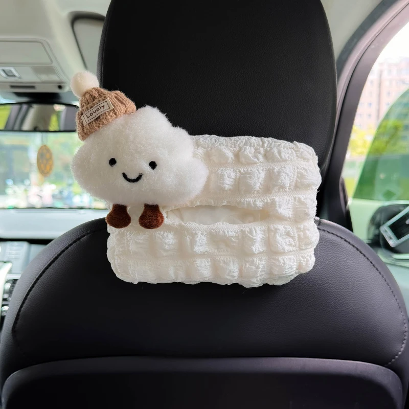 Cute Cartoon Panda Doll Car Tissue Box Hanging Napkin Holder for Car Back Seat Headrest Armrest Paper Organizer Storage Bag