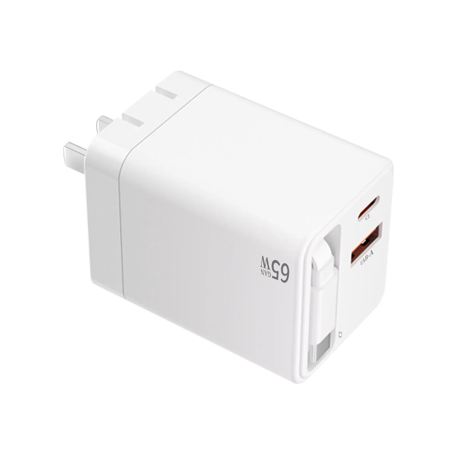 1pc White/Silver 3 IN 1 65W Fast Charging Power Adapter USB-C Wall Charger, PD Power Adapter + QC Wall Plug Multiport USB-A