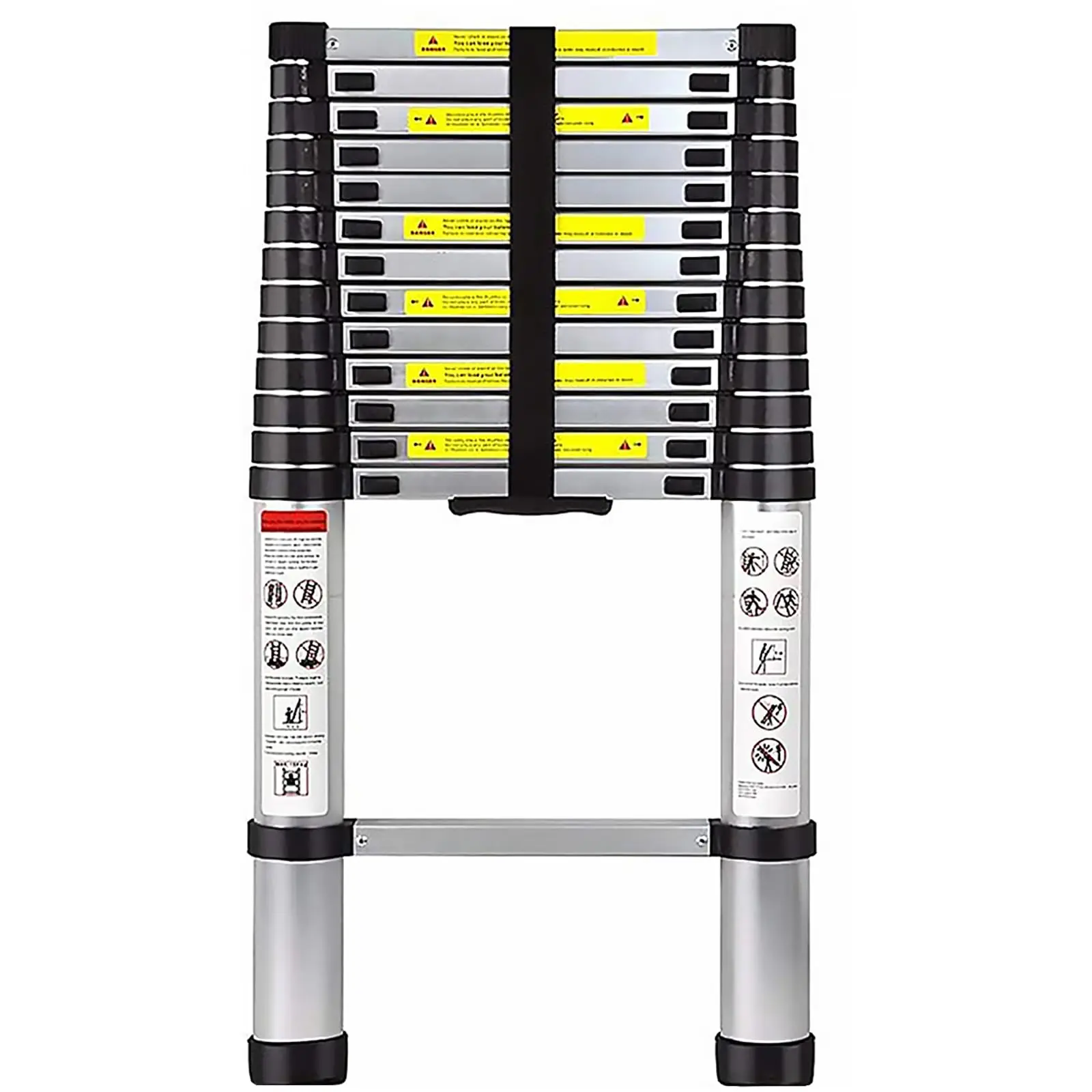 3.8m 13-Step Aluminum Alloy Telescopic Ladder Non-Slip Feet Household Outdoor Work Structure Extension Step Folding Ladder